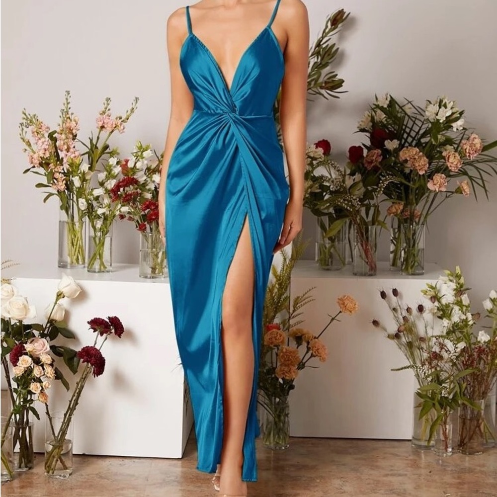 Satin Formal Thigh High Slit Dress